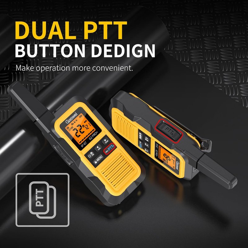 G2pro+ Waterproof Walkie Talkies - Long Range Heavy Duty Two-Way Radios | Rechargeable, FM Radio, SOS, NOAA Weather (2 Pack - Yellow)