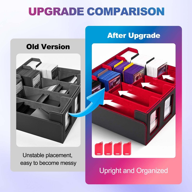 UAONO Trading Card Storage Box with Commander Display; 2400+ Deck Box for MTG with Removable Cover; Top Loaders Card Case fits Magic TCG PTCG Sports Cards; 24 Dividers, 4 Stoppers (Black, Red)