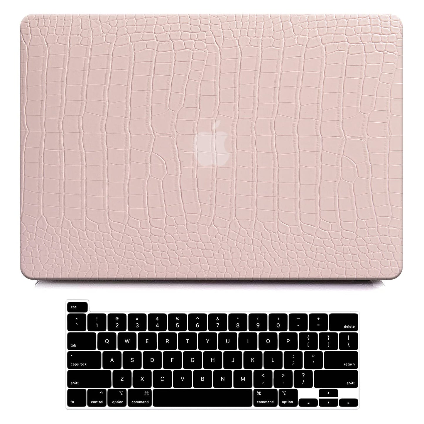 AUSMIX for MacBook Air 13 Inch Case 2021 2020 2019 2018 Release M1 A2337 A2179 A1932 Touch ID, MacBook Air M1 Cover Crocodile Leather Hard Shell Case & Keyboard Cover for MacBook Air 13 Inch,Pink
