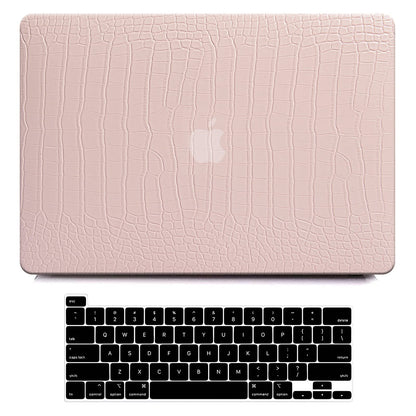 AUSMIX for MacBook Air 13 Inch Case 2021 2020 2019 2018 Release M1 A2337 A2179 A1932 Touch ID, MacBook Air M1 Cover Crocodile Leather Hard Shell Case & Keyboard Cover for MacBook Air 13 Inch,Pink