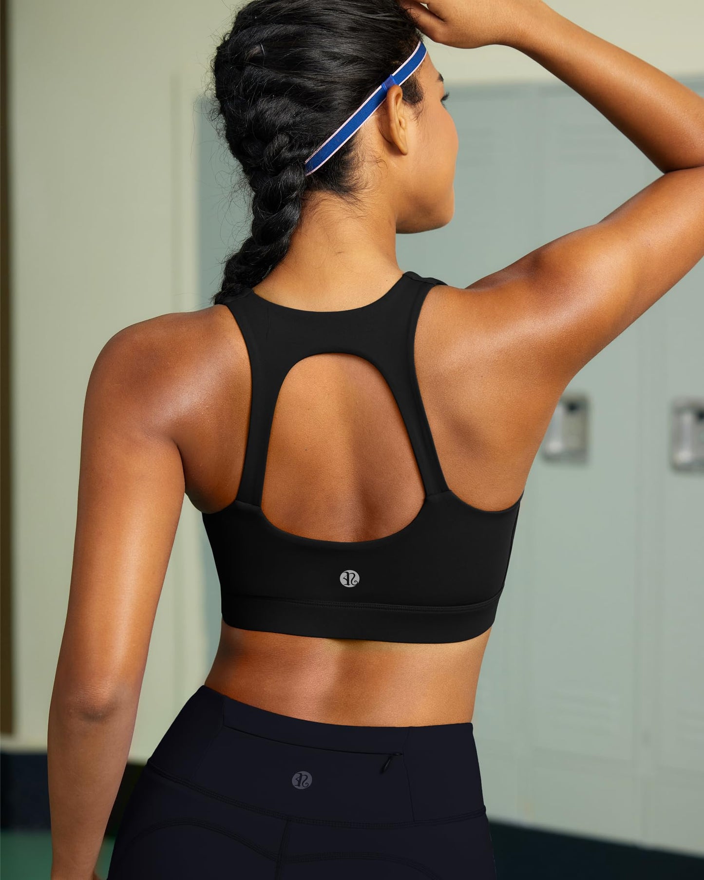 RUNNING GIRL Sports Bras for Women, Moulded Cup High Impact Workout Black Sports Bra Racerback Yoga Bra High Support(WX3068 Black L)