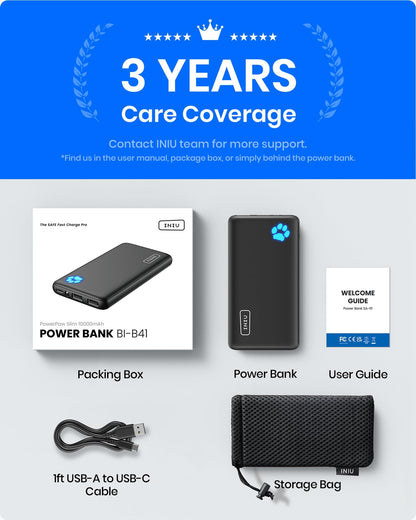 INIU Power Bank, Portable Charger 10000mAh Slimmest & Lightest High-Speed USB C Input & Output, PowerBank Triple 3A Phone Battery Pack for iPhone 17 16 15 14 Plus Pro Max Mini Samsung Xiaomi iPad