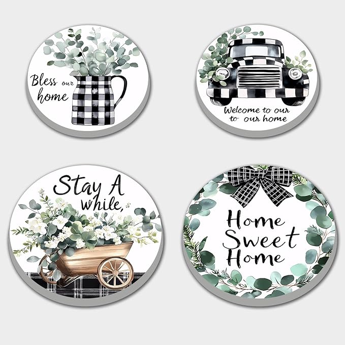 Black and White Grid Pattern Stove Burner Covers, Fresh Green Gas Stove Burner Covers 8 ＆10 Inches Stove Top Covers Electric Stove 4 Metal Stove Cover Gas Stove Top Cover, Cooktop Decorative