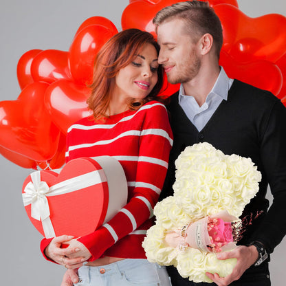 Valentines Day Gifts for Her Rose Bear for Women, Artificial Rose Teddy Bear Birthday Bouquet, Mother's Day Rose Gift, Perfect for Wife, Mom, Grandma (Rose Red)
