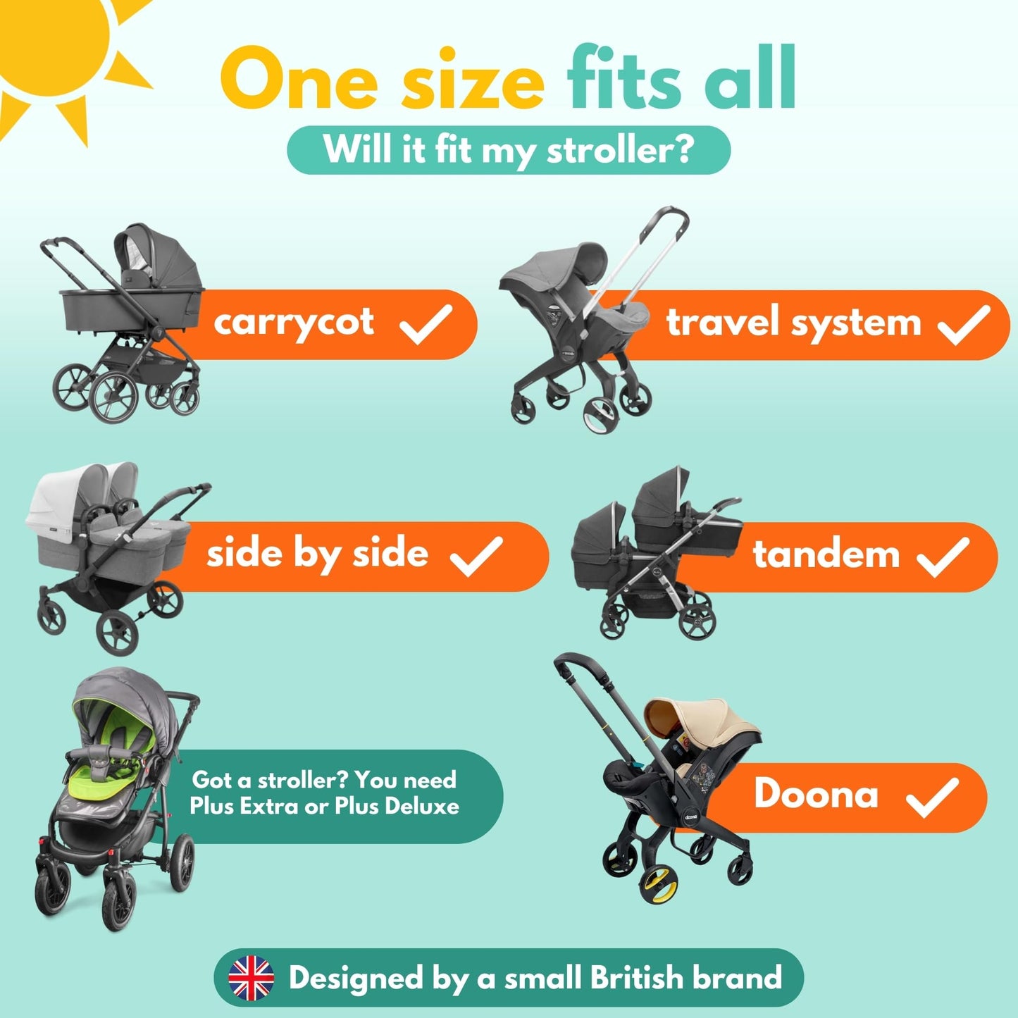 SnoozeShade Original 0-6m Pram and Buggy Sun Shade Blackout Cover Blocks 99% UV UPF 50 Baby Sleep Aid Better Than Breathable Mesh Canopy for Carrycot and Pushchair