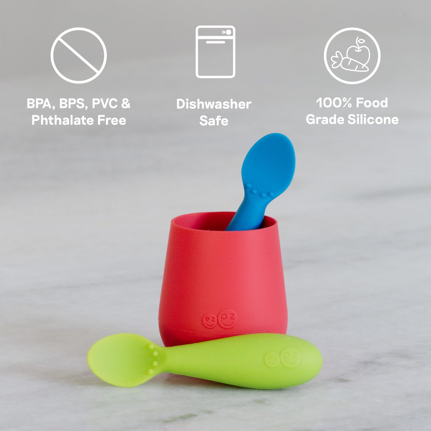 ezpz Tiny Spoon (2 Pack in Sage) - 100% Silicone Baby Spoon for Baby Led Weaning + Purees - 6 Months + - Designed by a Pediatric Feeding Specialist - Baby Essentials & Baby Gifts