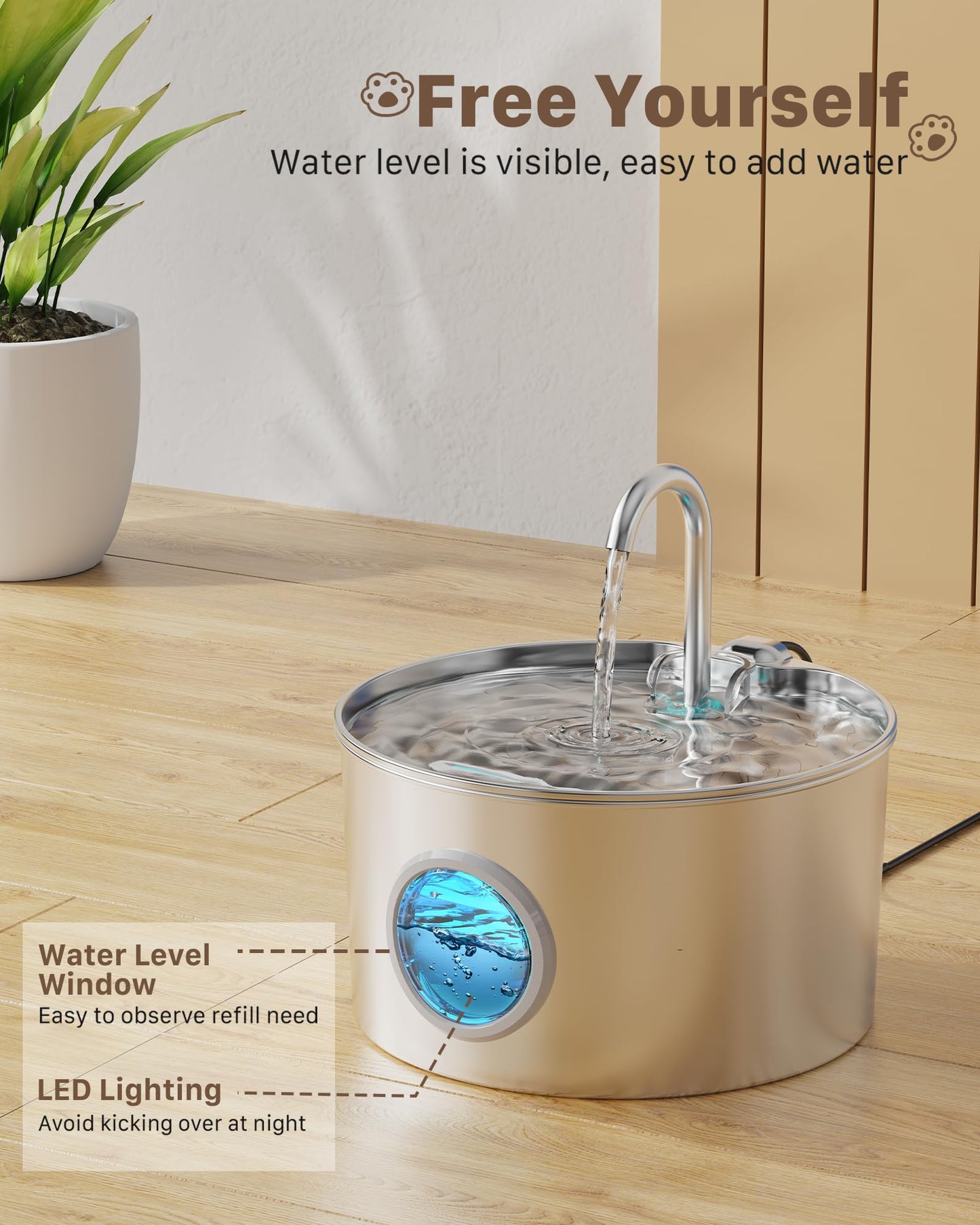 Cat Water Fountain Stainless Steel: 74oz/2.2L Cat Fountain for Drinking - Pet Water Fountain for Cats Inside - Quiet Cats Water Bowl Dispenser - Kitty Drinking Fountains - for Pets& Small Animals