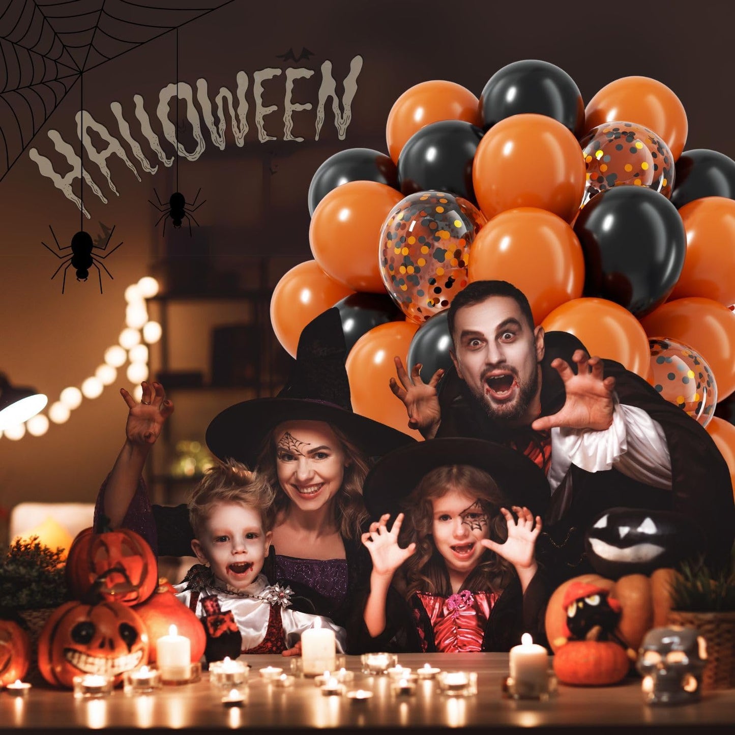 60pcs Orange and Black Halloween Balloons, 12inch Black Orange Latex Confetti Balloons for Ghost Halloween Birthday Party Decorations