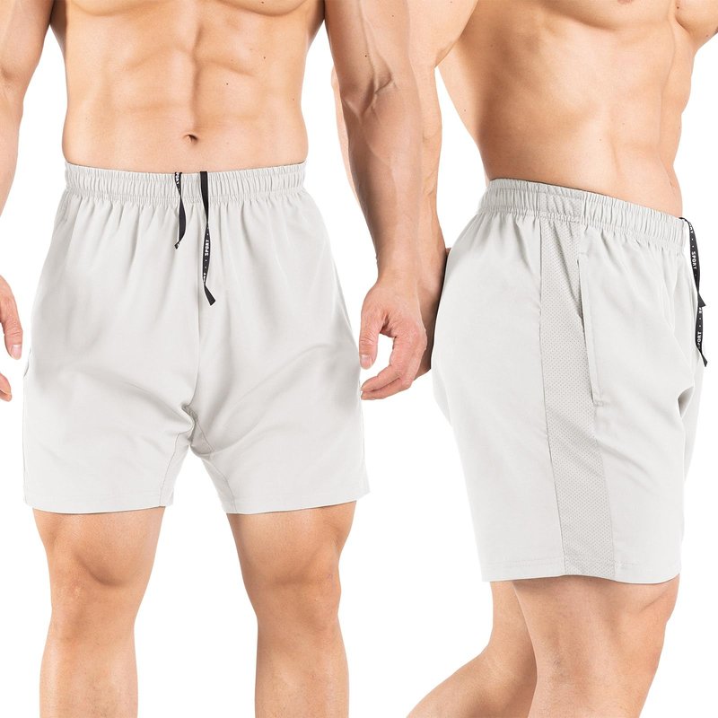 Gaglg Men's 5" Running Shorts 2 Pack Quick Dry Athletic Workout Gym Shorts with Zipper Pockets White/Red,Medium
