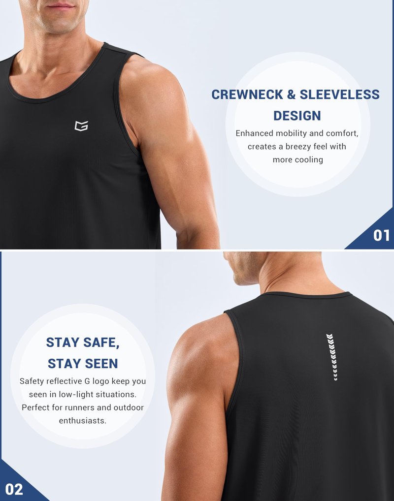 G Gradual Men's Workout Tank Tops Sleeveless Muscle Shirts Summer UPF 50+ Quick Dry Shirts for Men Athletic Running Gym(Black,2XL)