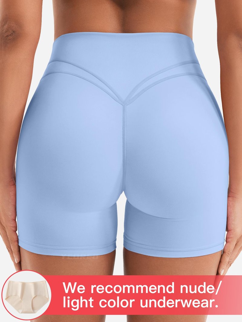 YEOREO Women Workout Yoga Shorts 4.5" No Front Seam Hidden Scrunch Almiy High Rise Buttery Biker Shorts Light Blue S