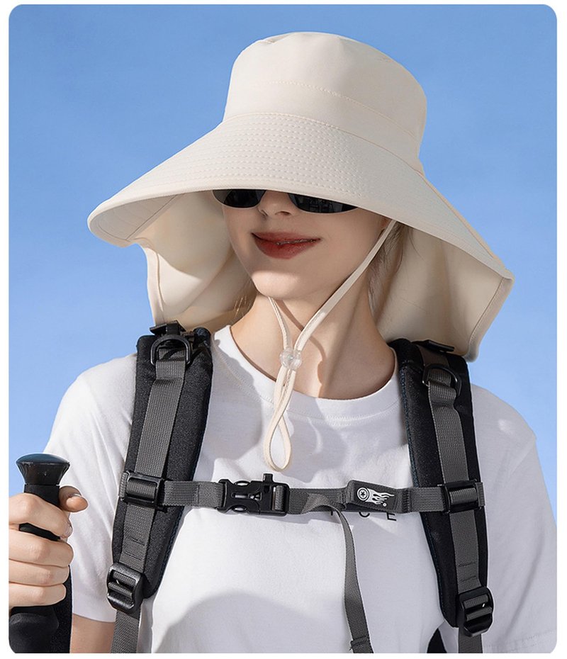 Sun Hat for Women with UV Protection Summer Wide Brim with Neck Flap Upf50+ Ponytail Hole Fishing Bucket Hat Hiking Garden Beige