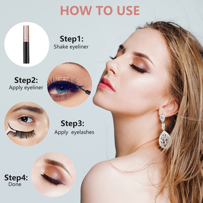 BILEYCHA Upgrade 3D Natural Magnetic Eyelashes,Lightweight Magnetic Eyeliner and Eyelashes Kit, 2 Magnetic Eyeliners- No Glue Needed (10 Pairs)