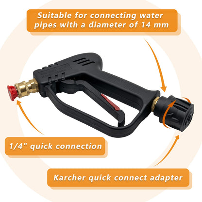 Fai Top 4000PSI High Pressure Washer Gun with 5 Water Nozzle Tip, Cleaner Gun Car Wash Water Gun for Car Cleaning (M22 14MM Hose Connector & karcher Quick Connector)
