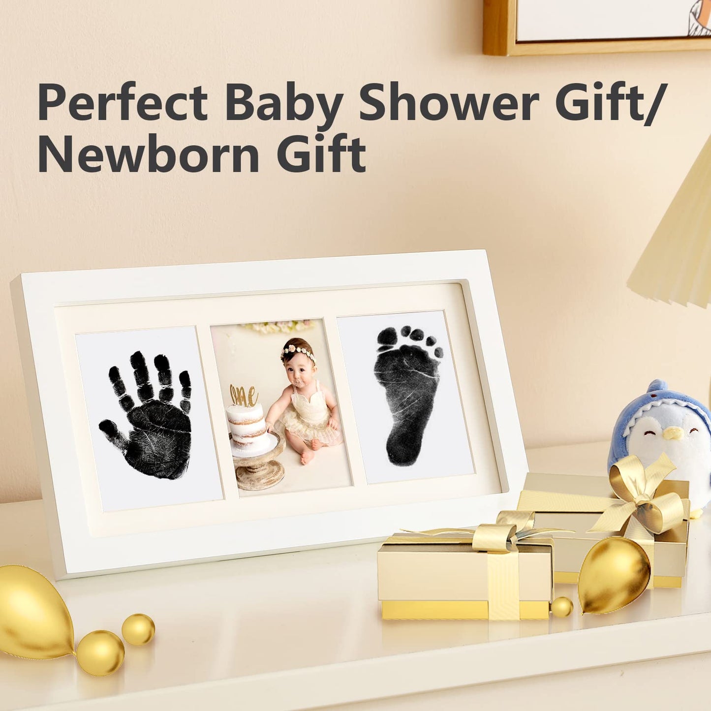 PewinGo Baby Handprint and Footprint Kit, Baby Framed Photo Kit with 100% Clean-Touch Ink Pad for Newborn Baby, Perfect baby gift