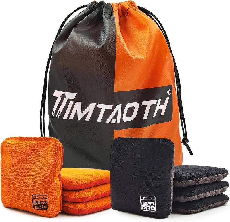 Timtaoth Dual Sided Corn Hole Bags Professional Cornhole Bags Set of 8 Regulation Size Weight Pro Corn Hole Bean Bags Slick and Stick,Black and Orange