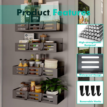 2 Pack Magnetic Spice Rack for Refrigerator, Black Magnetic Shelf and Fridge Kitchen Cabinet Organizers Storage Seasoning Organization Mini Shelves, Organizadores de Cocina