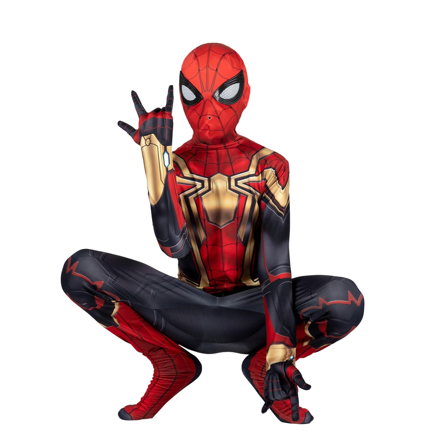 Marvel Integrated Spider-Man Official Youth Deluxe Zentai Costume - Deluxe Two-Way Stretch Spandex with Invisible Zippers and Wrist Openings for Added Convenience (L) Multi