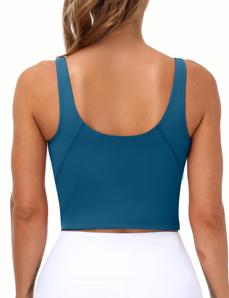 Women’s Longline Sports Bra Wirefree Padded Medium Support Yoga Bras Gym Running Workout Tank Tops(Dark Blue Green, Small)