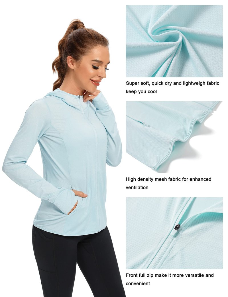 Women's UPF 50+ UV Sun Protection Clothing Zip Up Hoodie SPF Long Sleeve Sun Shirt Fishing Hiking Outdoor Jacket,Blue,M
