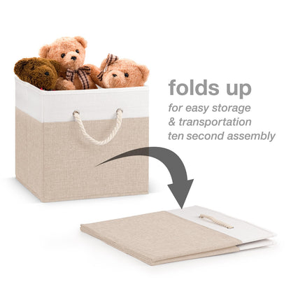 Woodluv Storage Cube Boxes Large, Set of 4 Foldable Storage Basket for Cupboards, Shelves, Closet, Set of 4, Beige, 25 x 25 x 25 cm