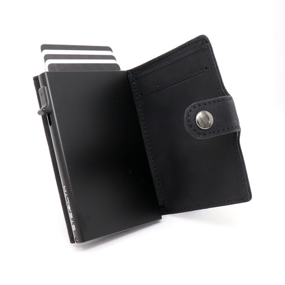 Stealth Wallet - Smart Minimalist Card Holders - RFID/NFC Blocking Pop Up Wallets with Gift Box - Credit Cards Holder & Contactless Protection (Black with Black Crazy Horse Leather and Coin Pocket)