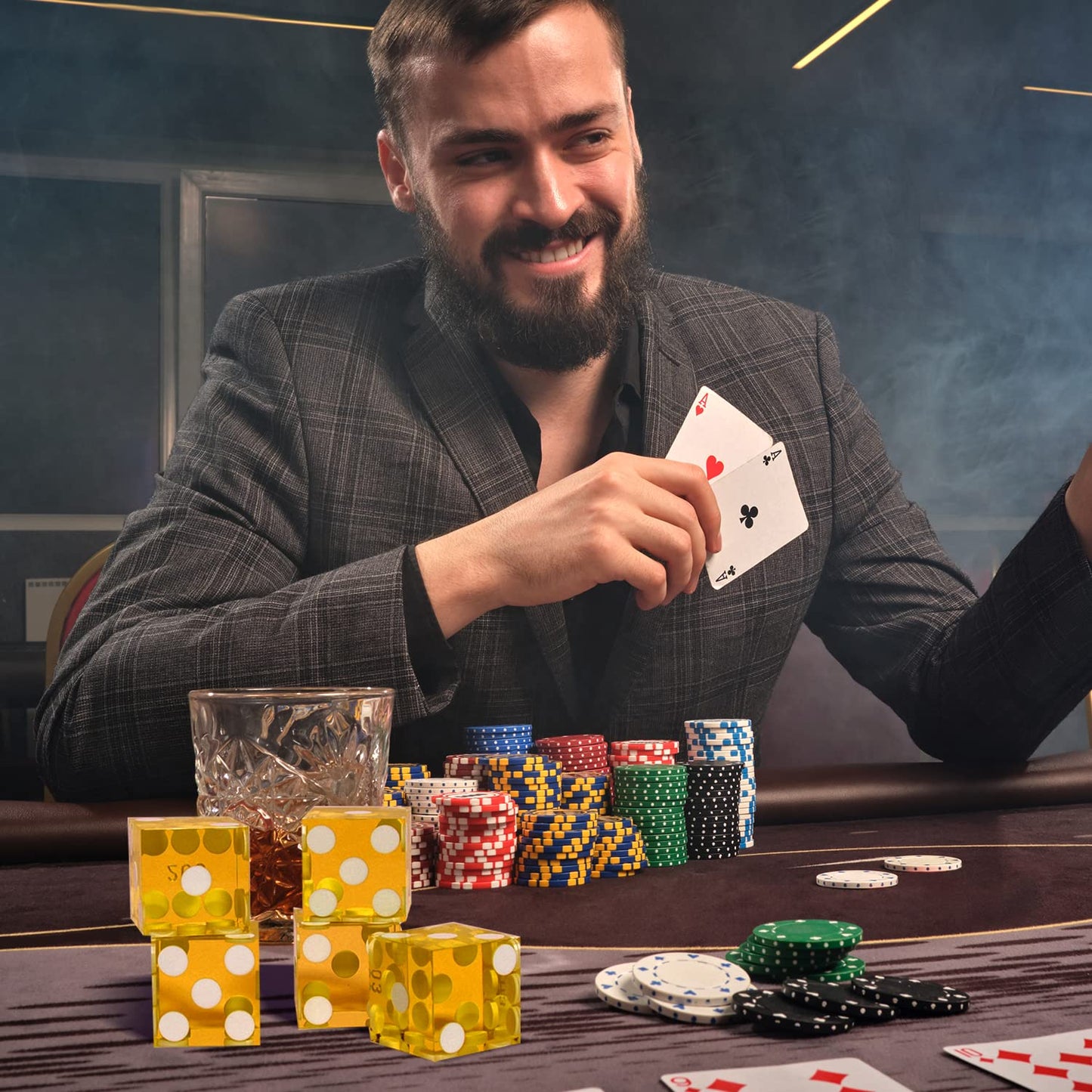 GSE Games & Sports Expert AAA Grade 19mm Pro Vegas Casino Style Craps Dice Set of 5 with Razor Sharp Edges & Matching Serialized Numbers for RPG, Dice Stacking, Yahtzee Dice Games