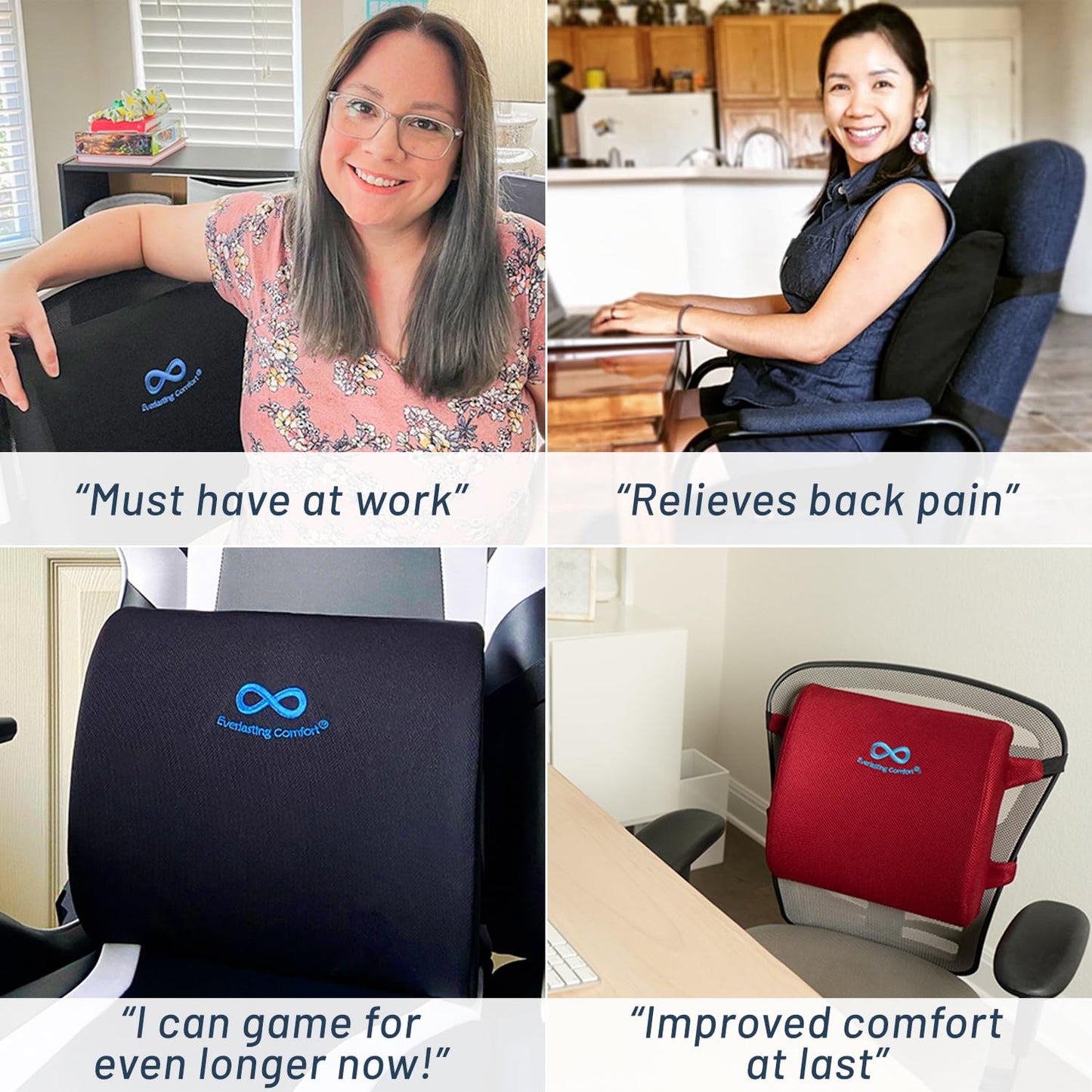Everlasting Comfort Lumbar Support Pillow for Office Chair - Memory Foam Back Cushion for Chair, Car, Couch - Lumbar Pillow Promotes Better Posture, Back Pain Relief - Ideal for Gaming and Desk Chairs