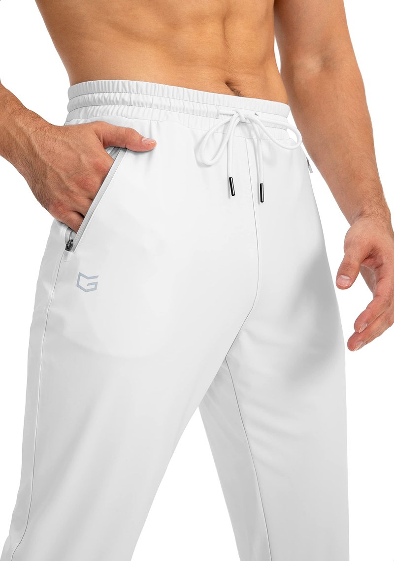G Gradual Men's Sweatpants with Zipper Pockets Tapered Joggers for Men Athletic Pants for Workout, Jogging, Running (White, XX-Large)