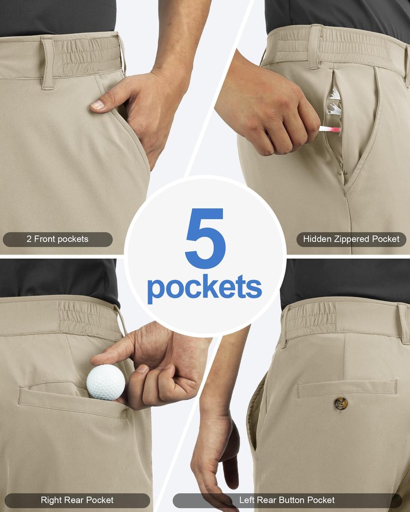 Outdoor Ventures Men's Golf Shorts 11" Inseam Classic-Fit Flat Front Stretch Casual Shorts with Pockets Summer Hiking Travel Khaki