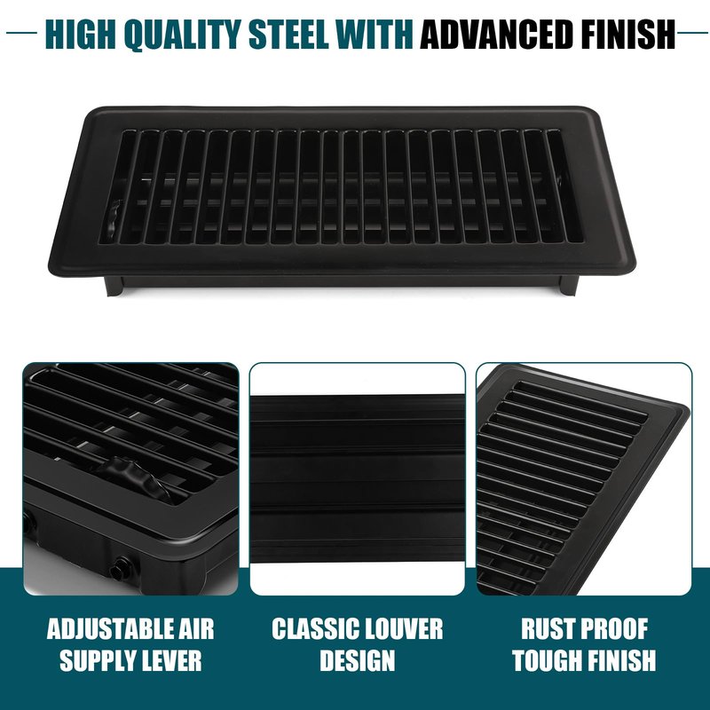 VOISEN Floor Register 4x10, 10 Pack Black Floor Register Vents,Heavy Duty Steel Walkable Floor Vents,Vent Covers for Home Floor