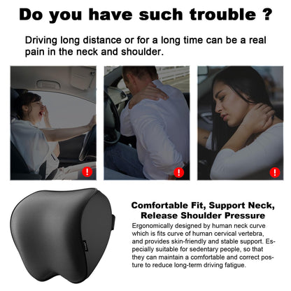 Crofy 2-Pack Car Neck Pillow, Softness Car Headrest Pillow for Driving with Adjustable Strap, 100% Memory Foam and Breathable Removable Cover, Comfortable Ergonomic Design, 4.7 Inches Thick