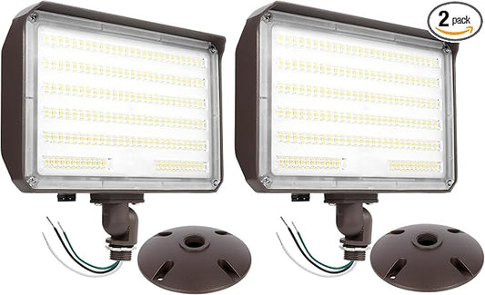 100W LED Flood Light with Knuckle, Outdoor floodlight Dusk to Dawn Photocell 5000K 14000lm AC100-277V Equivalent 1000W, ETL Waterproof Wall Mount LED Security Light for Yard Garden 2 Pack