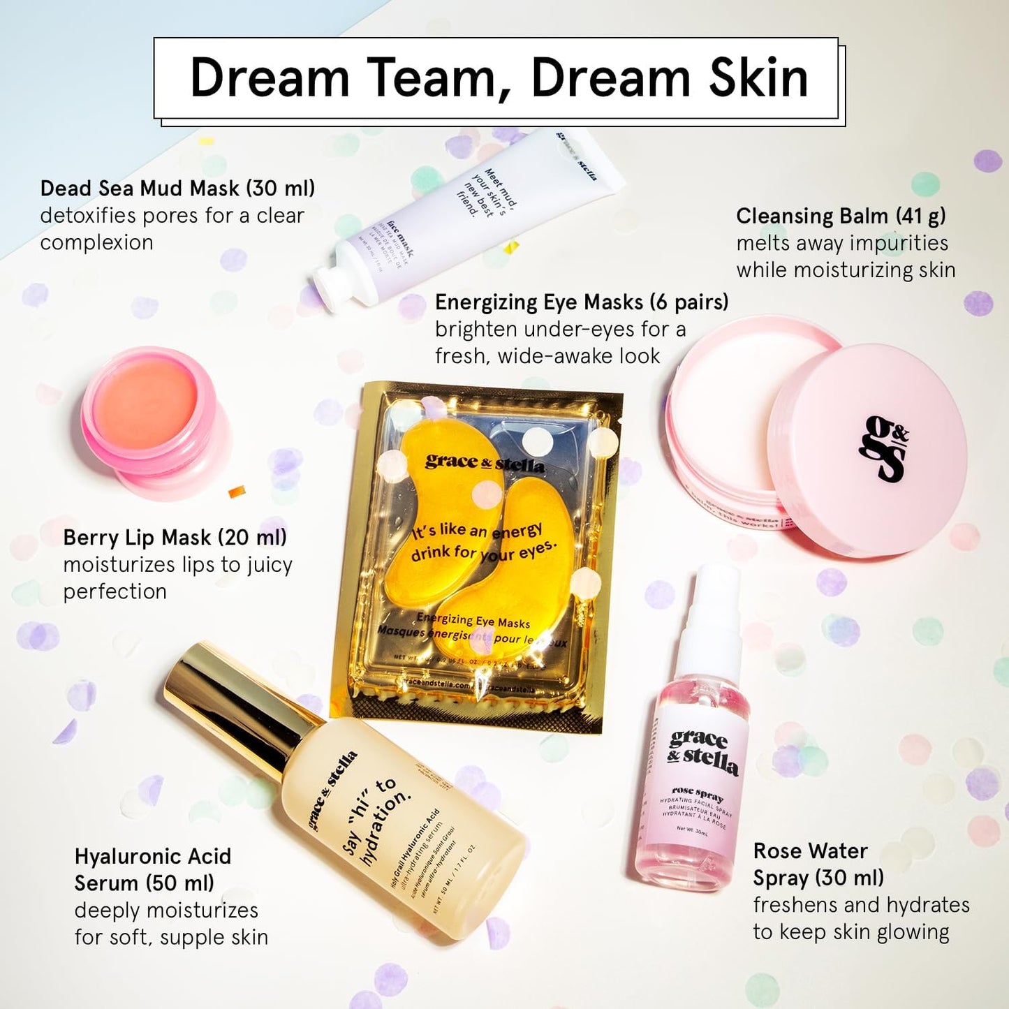 grace & stella Award Winning Skin Care Set - Christmas Gifts for Women, White Elephant Gifts for Adults - Travel Essentials with Under Eye Masks, Serum, Cleanser, Lip Balm - Holiday Gift for Mom, Her