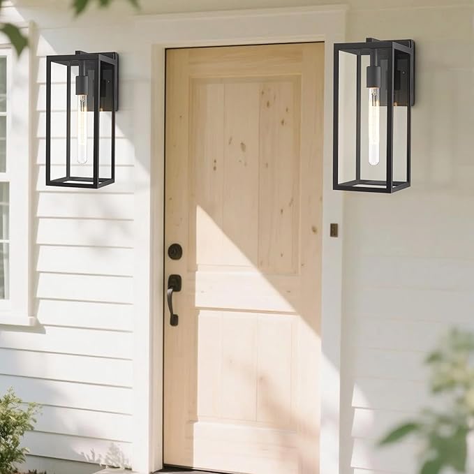 Bestshared Outdoor Wall Sconce Lights,Exterior Wall Lighting Fixtures with Clear Glass, Anti-Rust Modern Black Outside Lantern Lamp for House Front Porch Doorway Patio (Black, 15"-1 Pack)