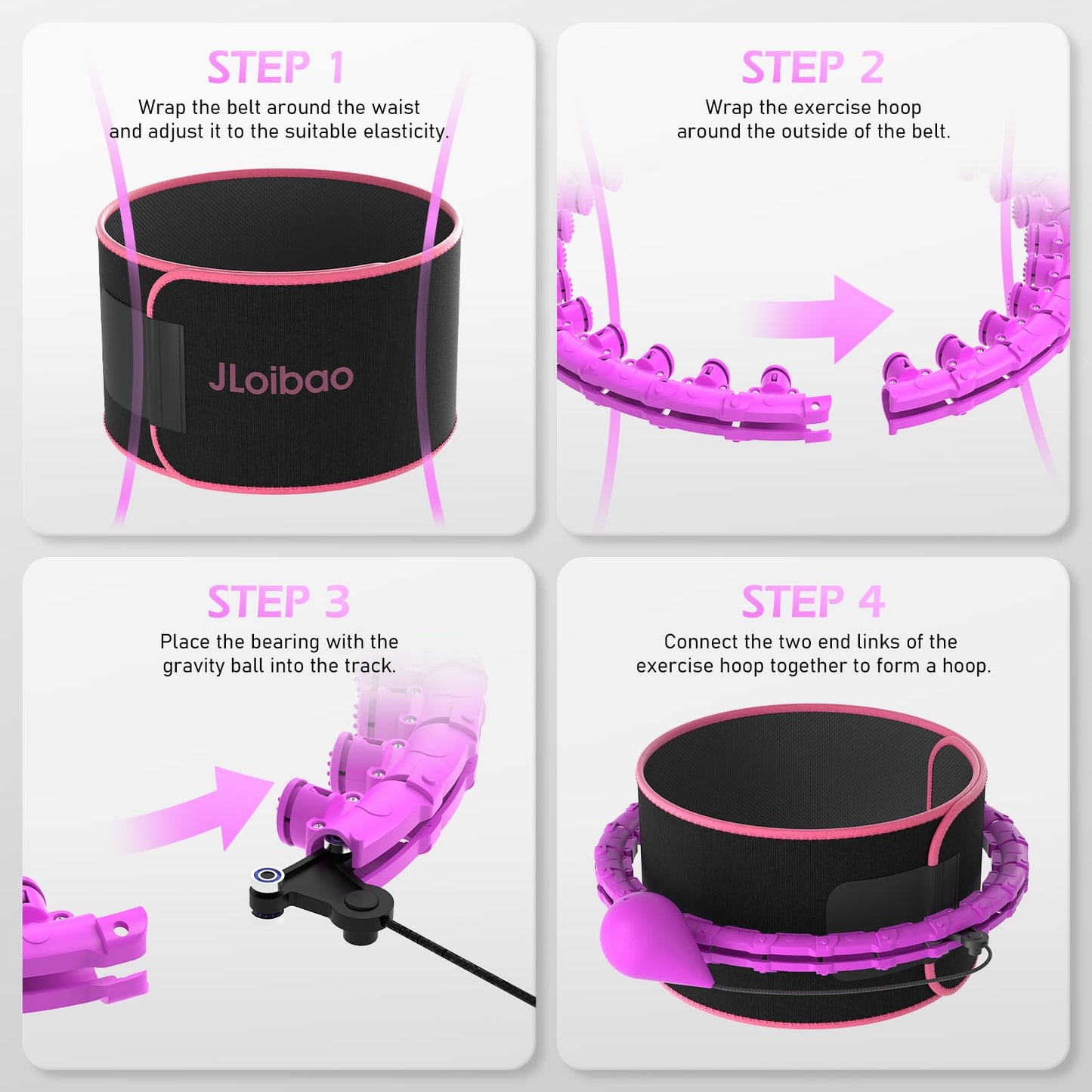 JLoibao Weighted Hula Circle for Adults Weight Loss, Infinity Hoop Fit Plus Size 51 Inch, Include 27 Detachable Links and Waist Trainer for Women