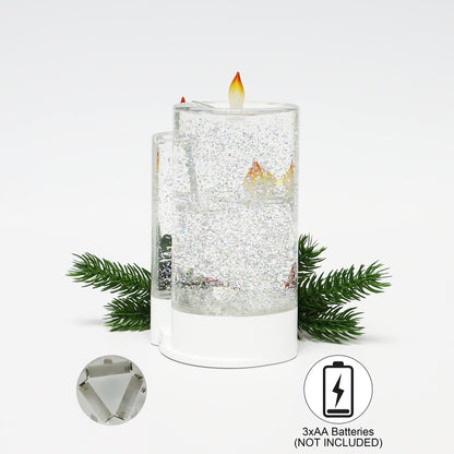 Christmas Tabletop Snow Globe Candle Water Spinning LED Lighted Acrylic Candle Décor Battery Operated Christmas Decoration (6.8" H x 4.8" W x 4.8" D) by Moments in Time
