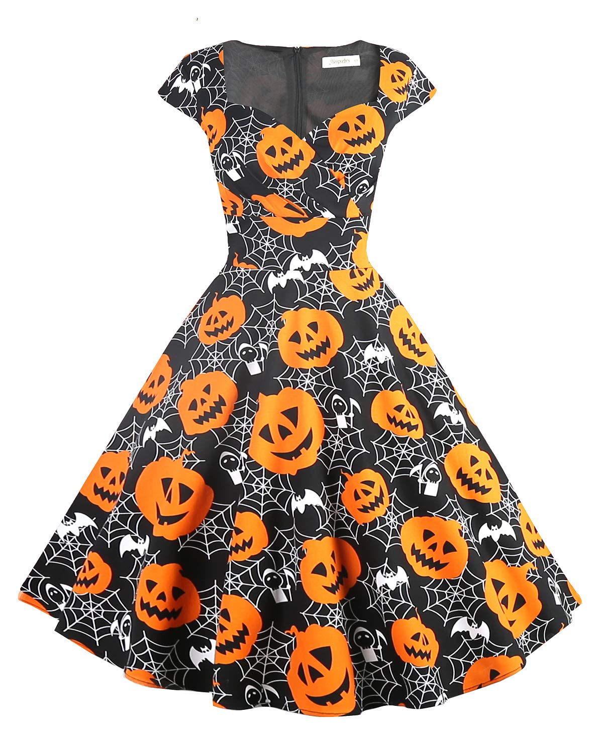 Hanpceirs Women's Cap Sleeve 1950s Vintage Party Dress Cocktail Dress Formal Dresses with Pocket Pumpkin L