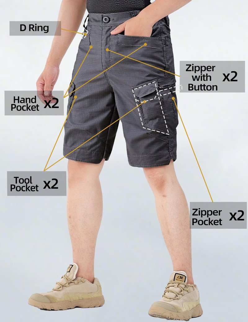 AKHIKING Men's Outdoor Tactical Stretch Cargo Shorts Outdoor Lightweight Ripstop Work Hiking Shorts Grey 38