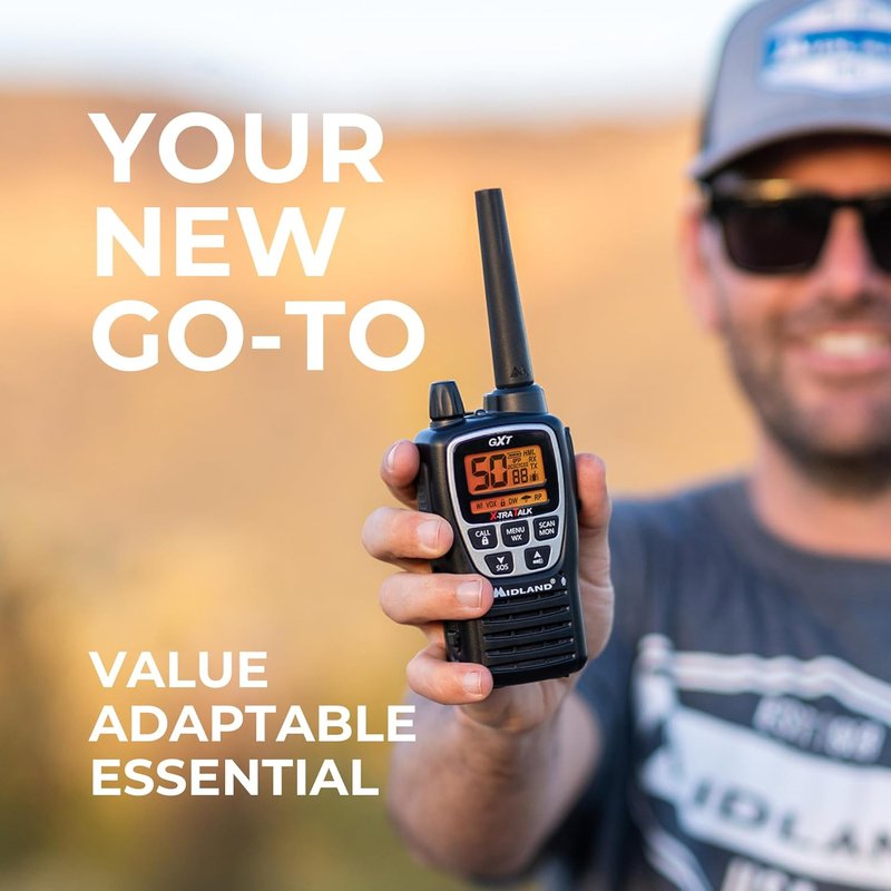 Midland GXT3000 GMRS Two-Way Radio - Long Range, 50 Channels, 142 Privacy Codes | Rechargeable, 2-Pack, Black/Silver