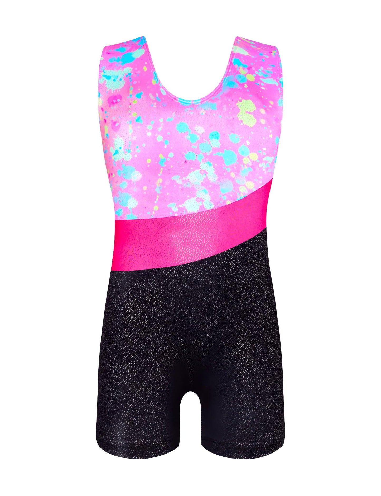 Girls Gymnastics Leotards Size 5-6 Years Old Glitter Graffiti Dot Pink Black Sleeveless Tumbling Outfits