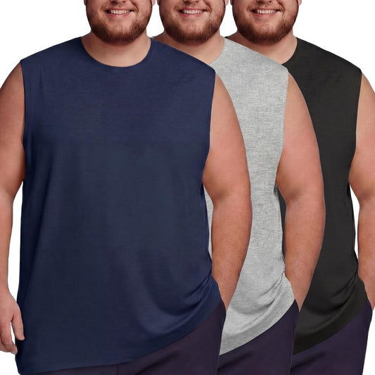 Taiyin 3 Pack Men's Big and Tall Tank Tops Quick Dry Muscle Workout Sleeveless T Shirts Summer Gym Active Undershirts(Black, Gray, Navy Blue,3X-Large Big Tall)