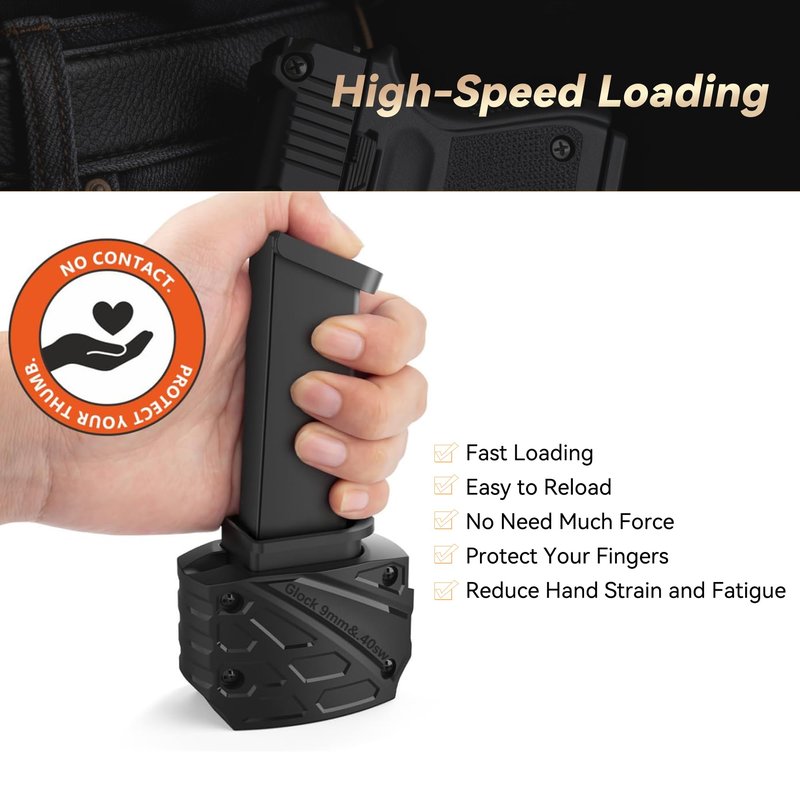 HiSnug Magazine Speed Loader for Glock 9mm/.40sw, ABS Plastic Rapid Loader Fits Glock 17,18,19,22,23,24,26,27,34,35,45 and 47, Syable Fast & Easy Reloading Simplifies Magazine Loading, Black, 1pc