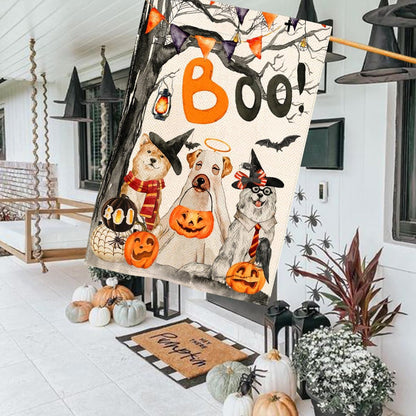 Baccessor Halloween Boo House Flag Vertical Double Sided,Scary Pumpkin Ghost Spooky Dog 28 x 40 Inch Burlap Welcome Yard Flag for Halloween Farmhouse Holiday Yard Outdoor Decoration