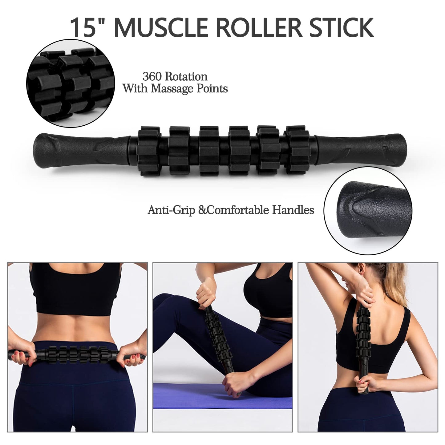 JOYENERGY 5 in 1 Foam Roller Set High Density Foam Roller Patented, Massage Stick, Massage Ball, Resistance Band for Deep Muscle Massage Pilates Yoga, Fitness for Trigger Point Release