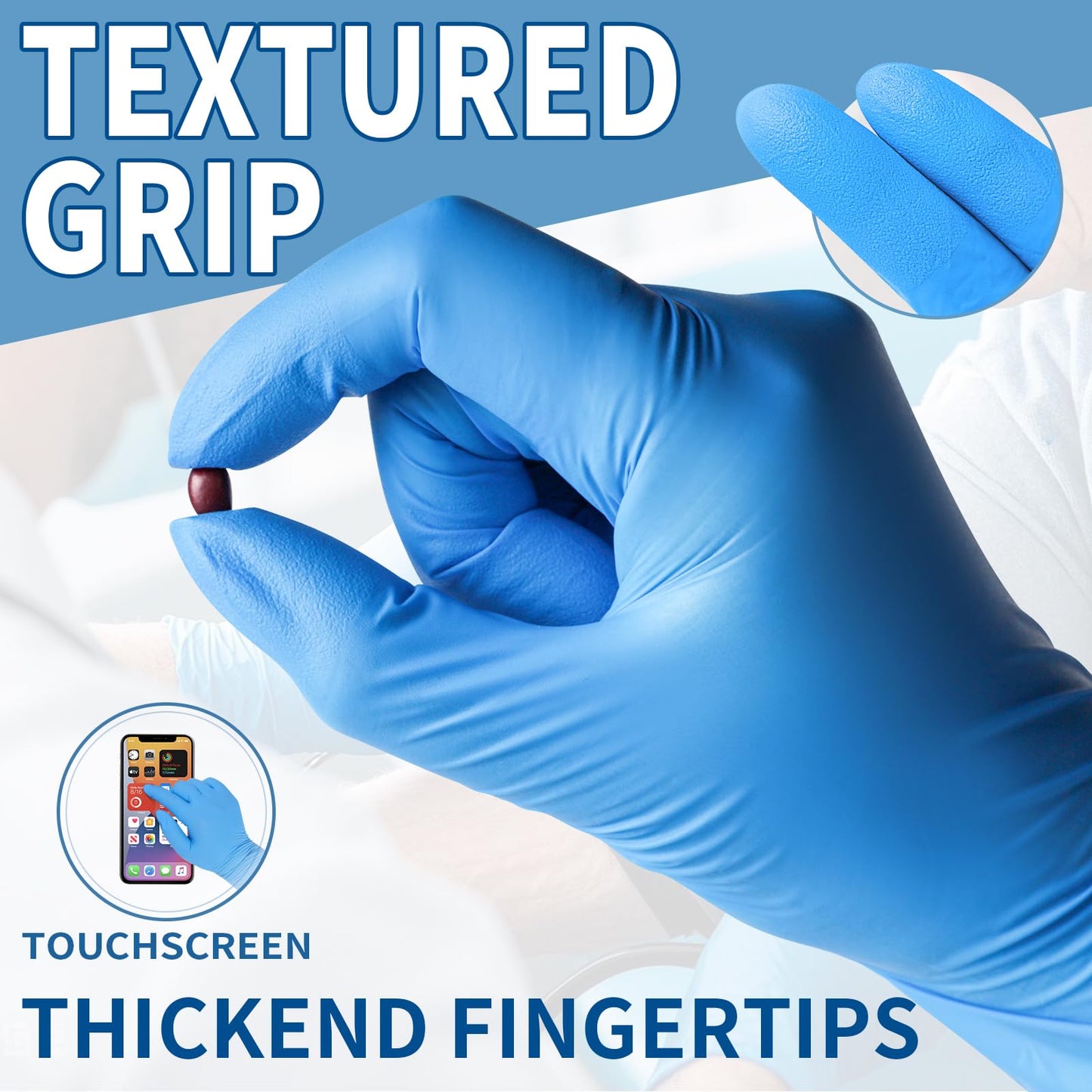 FINITEX Blue Disposable Nitrile Exam Gloves - 200 PCS/BOX 3.5mil Rubber Powder-Free Latex-Free Medical Examination Home Cleaning Food Gloves, X-LARGE