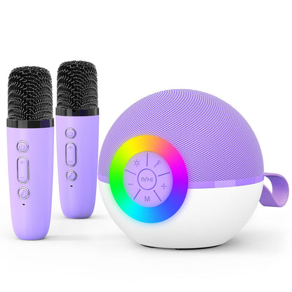 goopow Mini Karaoke Machine Speaker for Kids Adults, Portable Bluetooth Microphone Song Toys with LED Light, Best Chritmas Birthday Festival Gift for 3 4 5 6 7 8+ Year Old Girls Boys (Purple-2MIC)
