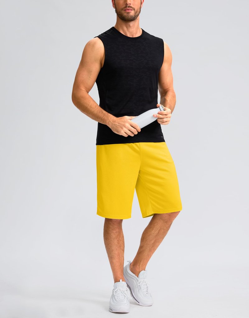 G Gradual Men's Athletic Shorts with Pockets 9" / 11" Long Basketball Shorts Lightweight Quick Dry Gym Workout Shorts for Men(Yellow,M)