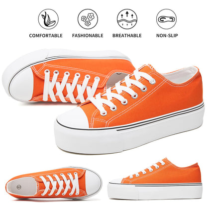hash bubbie Platform Sneakers for Women White Platform Shoes Low Top Tennis Shoes Non Slip Black Fashion Canvas Sneakers(Orange.US8)