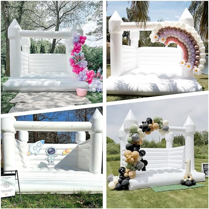 White Bounce House Castle with Air Blower 13FT, PVC Inflatable Bouncy Castle White Jumper Bouncy Castle Wedding Decorations Jumping Bed for Party Birthday(13FT x 11.5FT x 10FT)